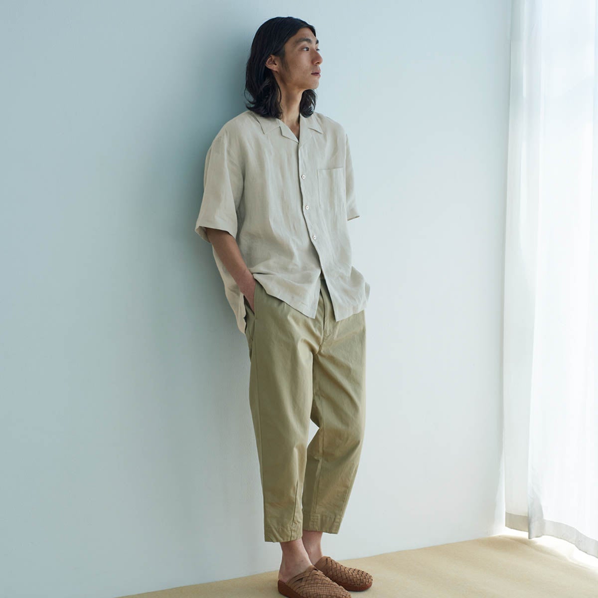 大きいサイズ メンズ NESTA BRAND オープンカラー 長袖 シャツ カーキ  