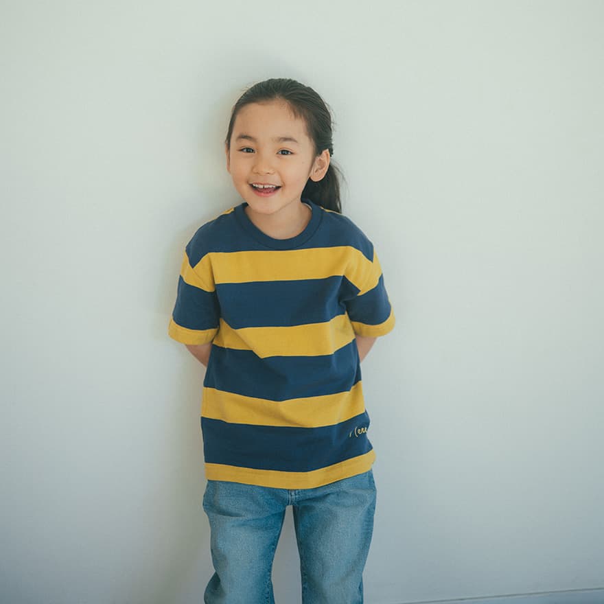 WAREHOUSE mother ボーダー Tシャツ ネス ネイビー×イエロー WAREHOUSEボーダー（ネス、リュカ、クラウス） - ほぼ日MOTHER